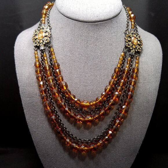New York & Co. Topaz Beaded Rhinestone Necklace, Five Strands, 21 Inches - Picture 2 of 7